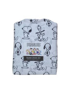Peanuts Snoopy & Woodstock Queen Size Sheet Set By Berkshire Classic Black White